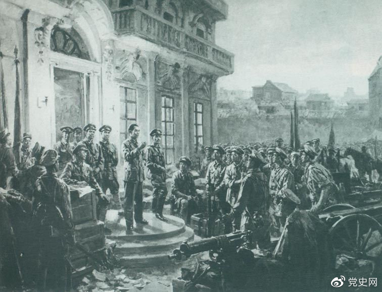 1927年8月1日，南昌起義爆發(fā),標(biāo)志著中國共產(chǎn)黨獨立領(lǐng)導(dǎo)革命戰(zhàn)爭、創(chuàng)建人民軍隊和武裝奪取政權(quán)的開端，開啟了中國革命新紀(jì)元。這是《八一起義》油畫。